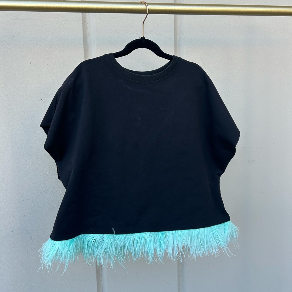 Andorine teal feather short sleeve top